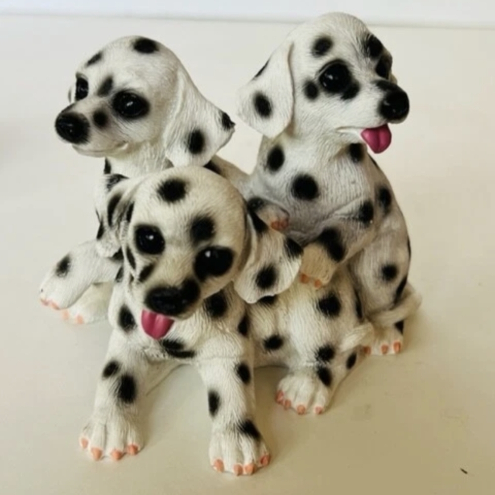 Dalmatian Figurine Vintage Puppies Dog Sculpture Solid Stone Resin - Picture 5 of 11